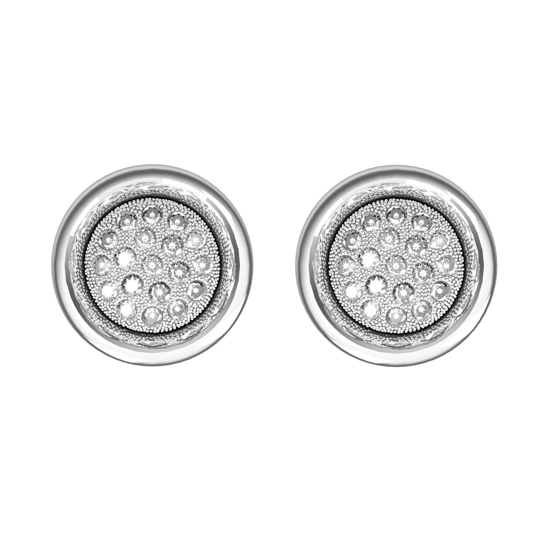 round earrings, round natural diamonds, 18 K white gold, weight about 11,0 g. (0.39 oz) diameter 15 mm