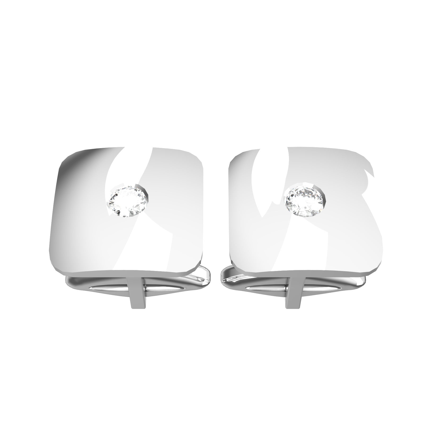 rounded square cufflinks, 18 K white gold, round natural diamonds, weight about 14,8 g. (0.52 oz), size 15x15x2,5 mm