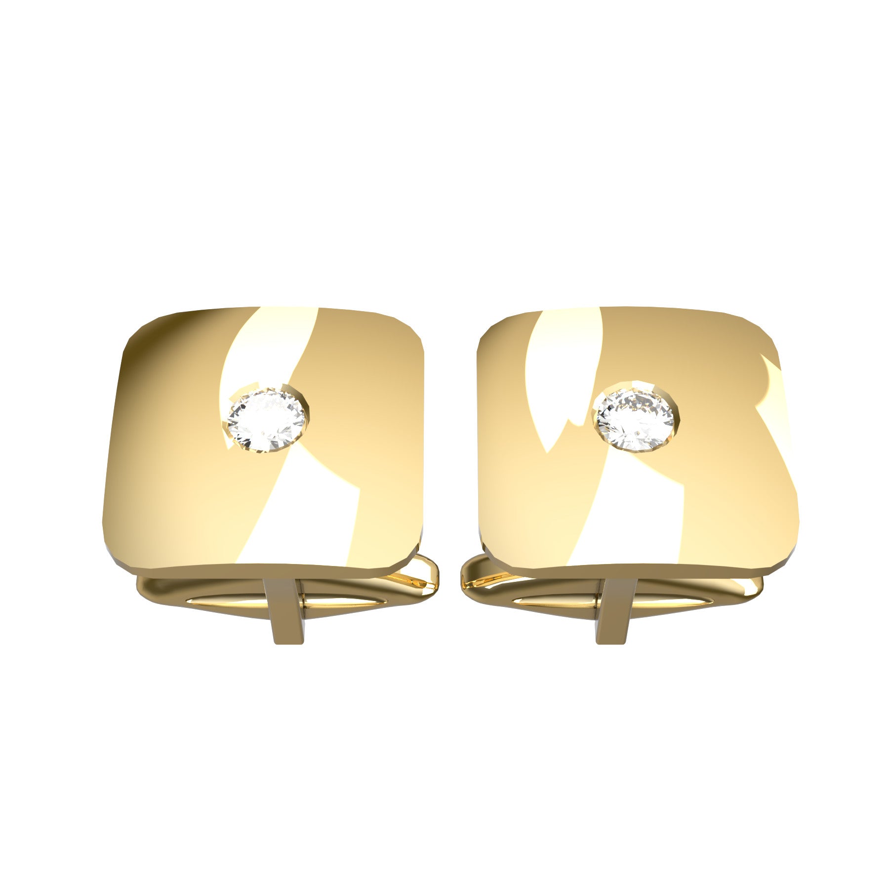 rounded square cufflinks, 18 K yellow gold, round natural diamonds, weight about 14,1 g. (0.50 oz), size 15x15x2,5 mm