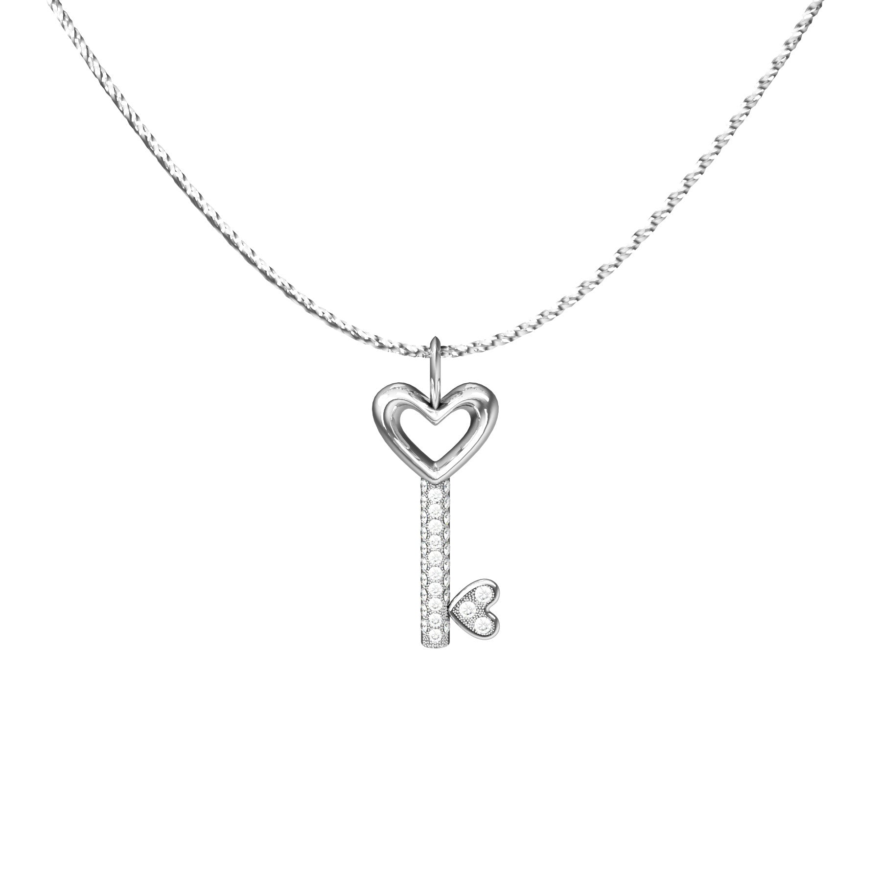 key pendant, natural round diamonds, 18 k white gold, weight about 4,3 g (0.15 oz), size 31,9x13,1x4,8 mm