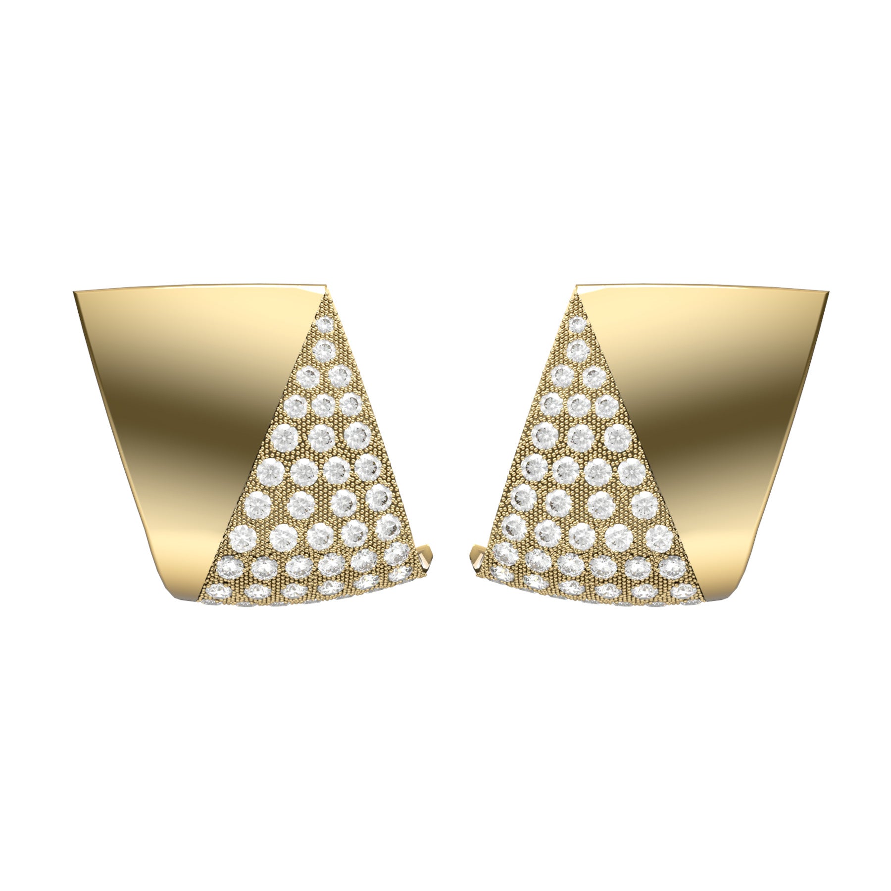 shield earrings, round natural diamonds, 18 K yellow gold, weight about 12,0 g. (0.42 oz) size 21,4x18,8x6,7 mm