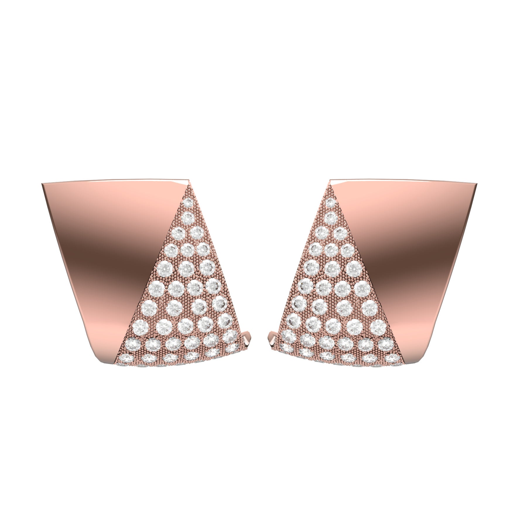 shield earrings, round natural diamonds, 18 K pink gold, weight about 12,0 g. (0.42 oz) size 21,4x18,8x6,7 mm