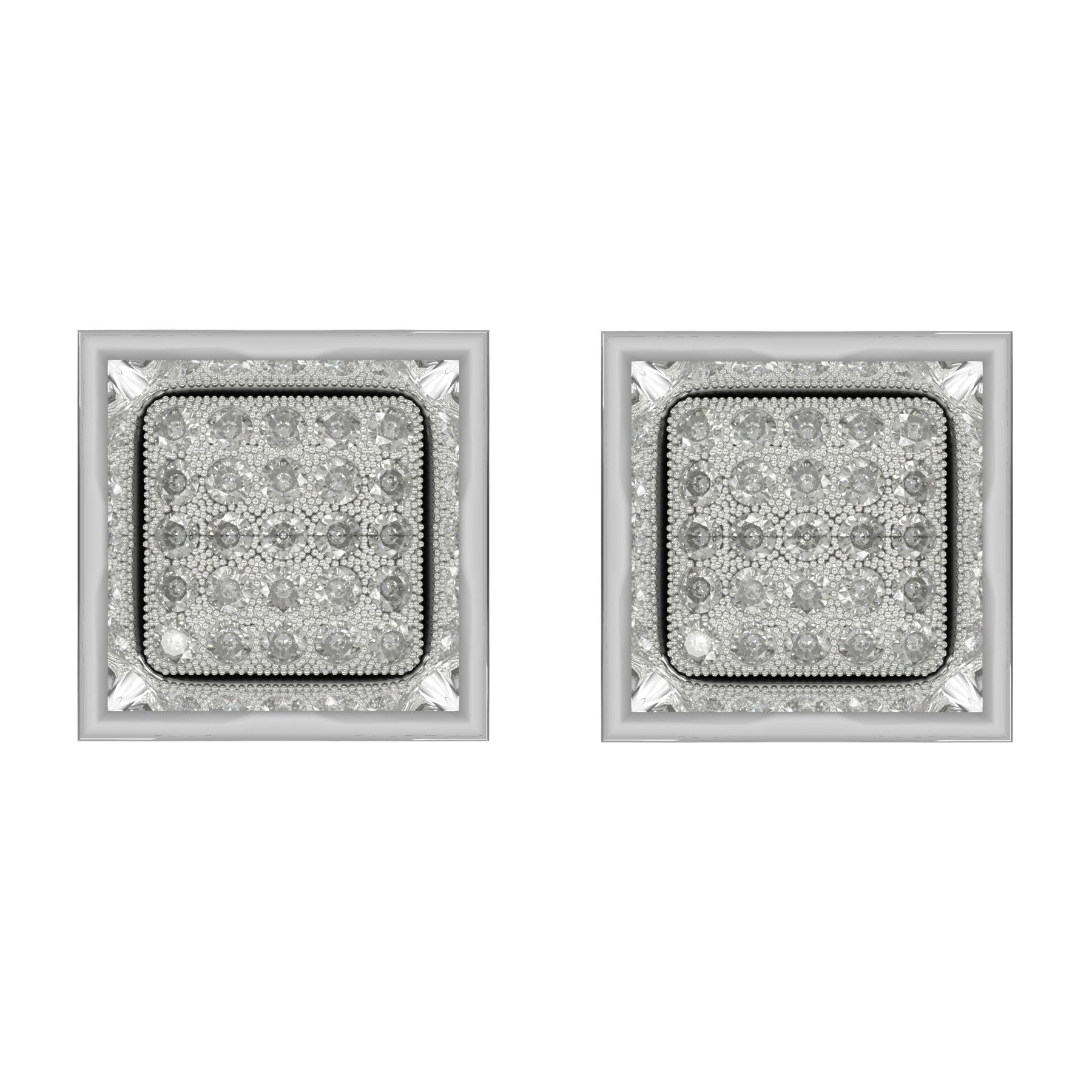 enviable earrings,  18 k white gold, 1,00 ct diamonds, each diamond 0,02 ct, square width 15,5 mm 