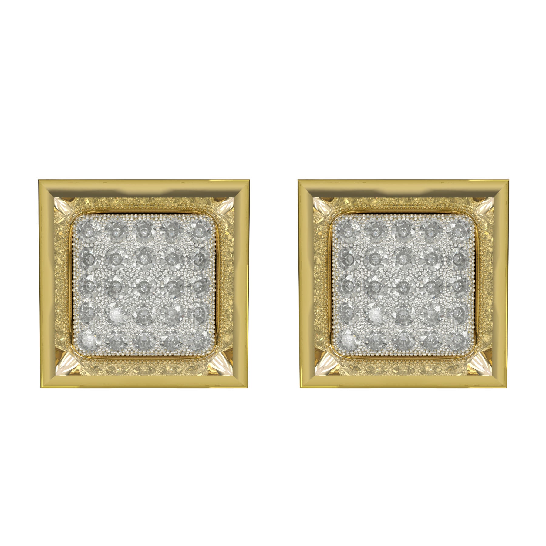 enviable earrings,  18 k yellow and white gold, 1,00 ct diamonds, each diamond 0,02 ct, width 15,5 mm 