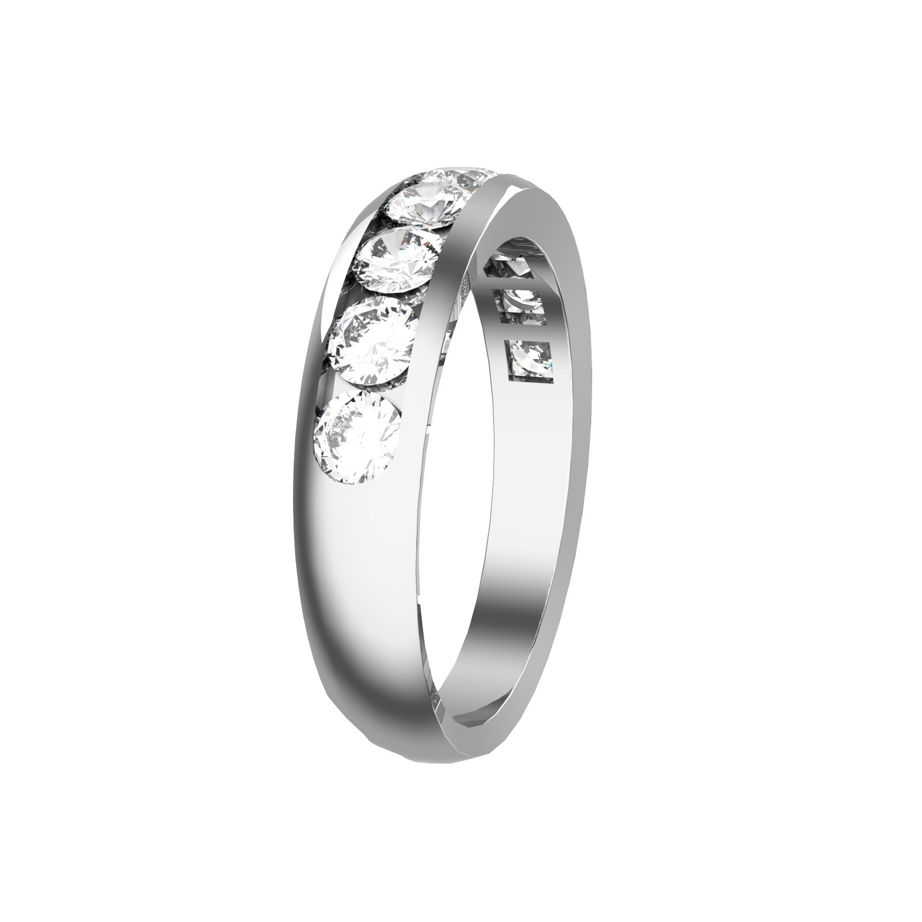 half  wedding band, 18 k white gold, 0,10 ct round natural diamonds, weight about 4,70 g. (0.16 oz), width 4,70 mm