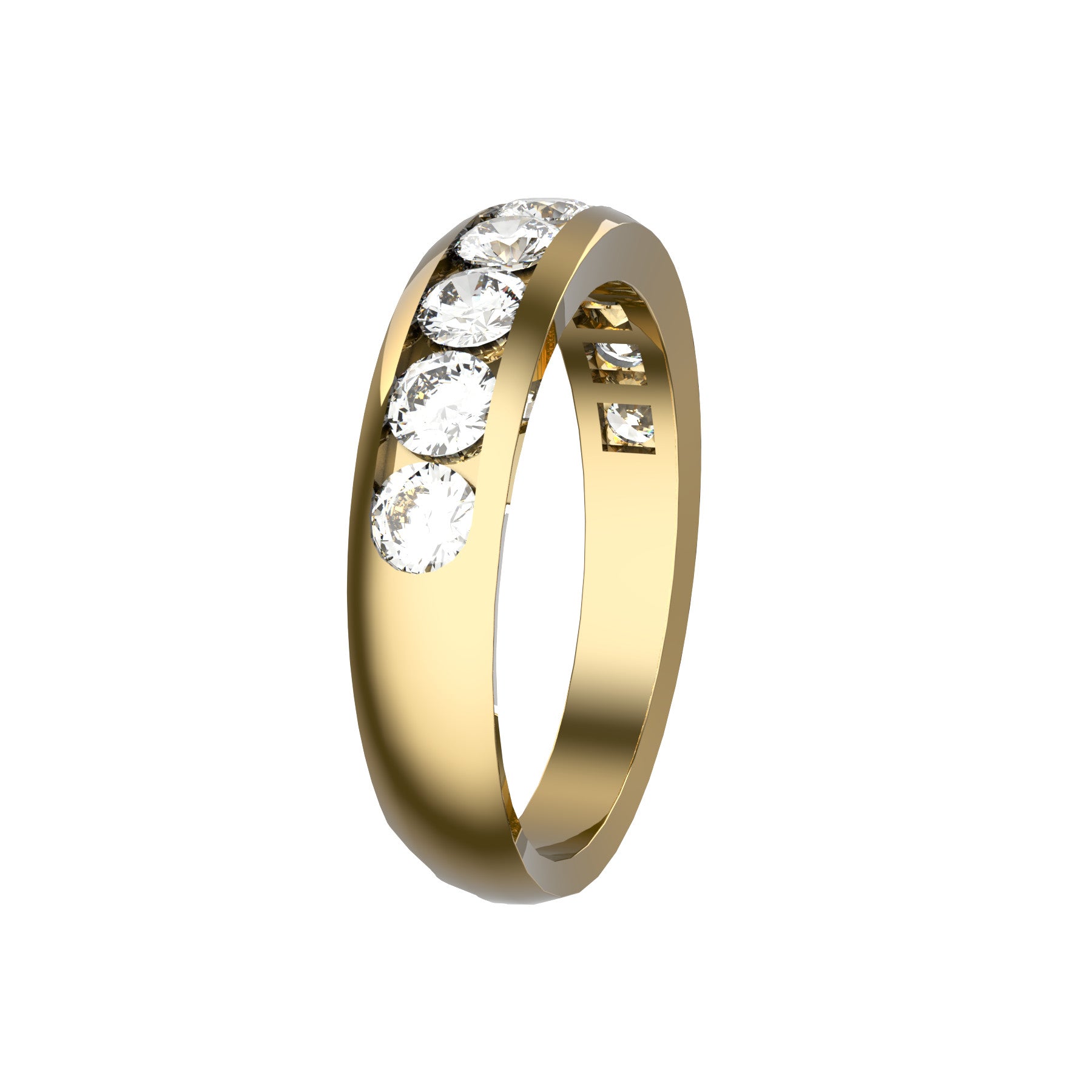 half wedding band, 18 k yellow gold, 0,10 ct round natural diamonds, weight about 4,70 g. (0.16 oz), width 4,70 mm