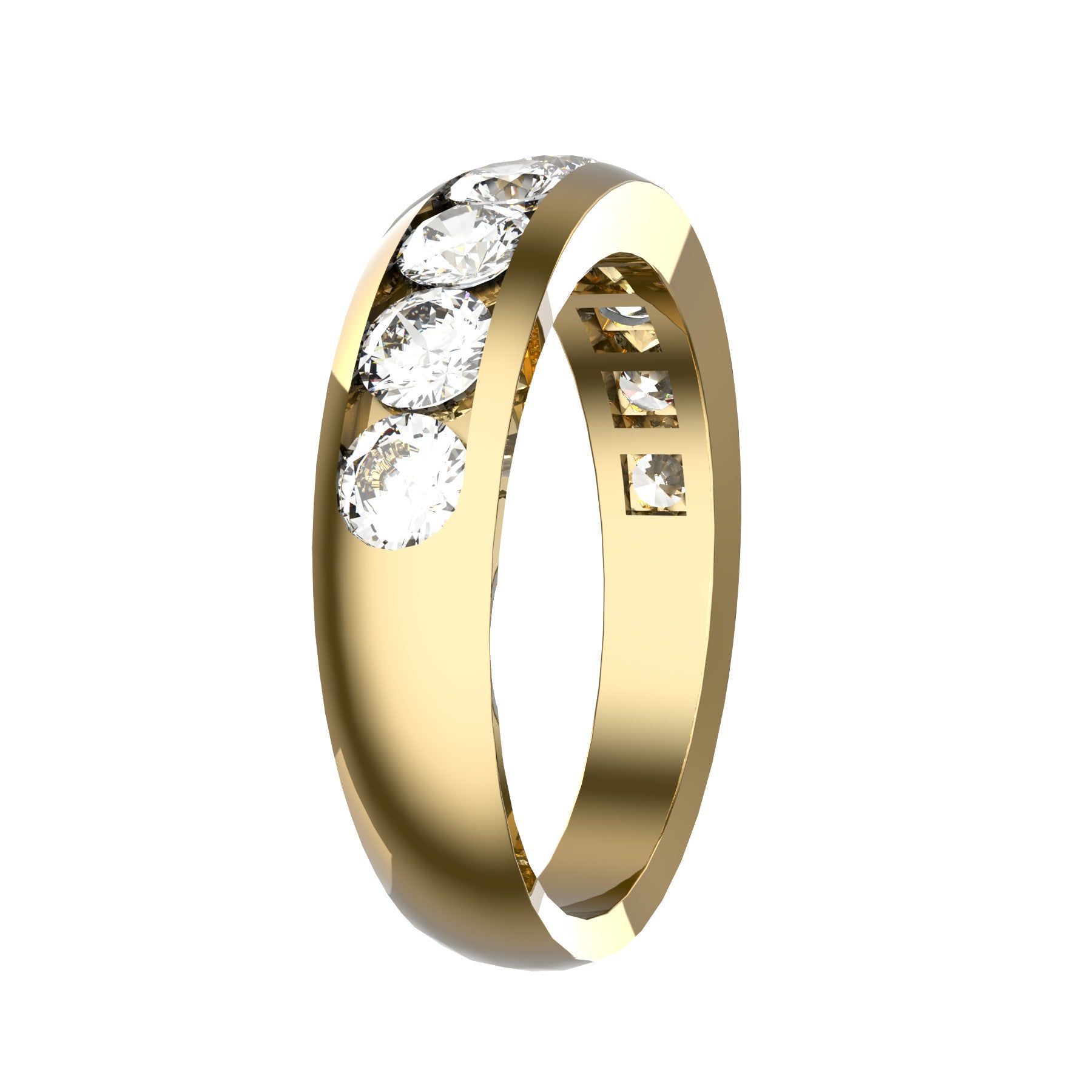 half wedding band, 18 k yellow gold, 0,13 ct round natural diamonds, weight about 4,90 g. (0.17 oz), width 5,00 mm