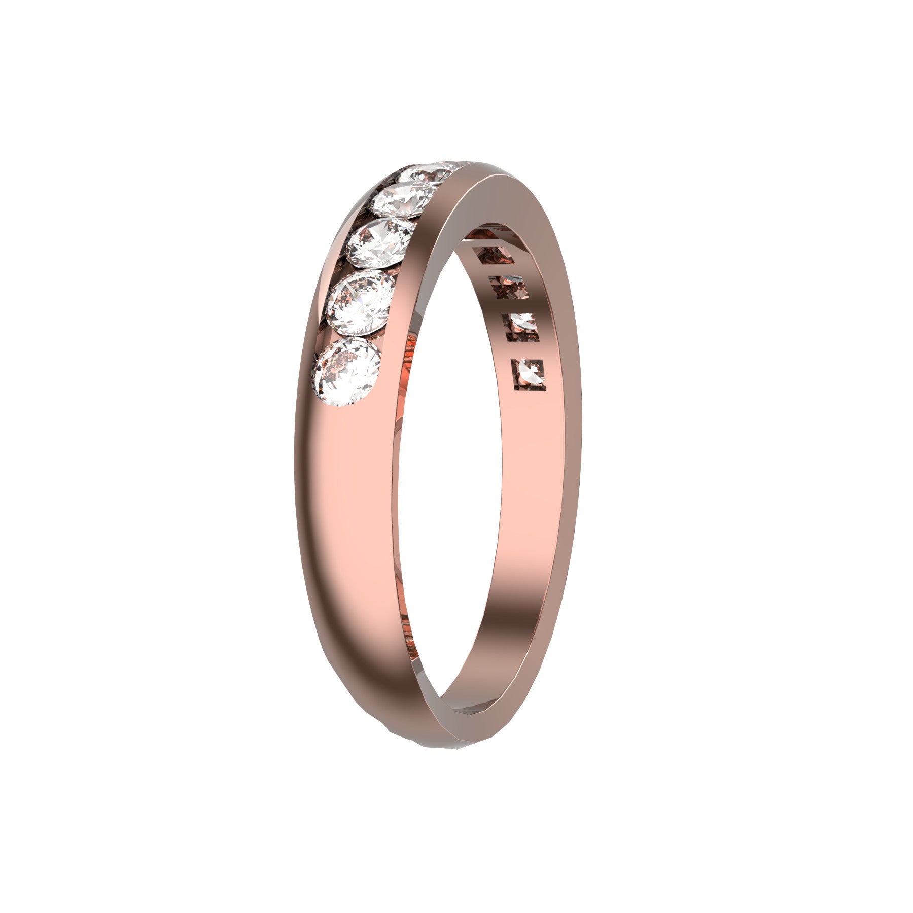 half wedding band, 18 k pink gold, 0,05 ct round natural diamonds, weight about 3,50 g. (0.12 oz), width 3,70 mm