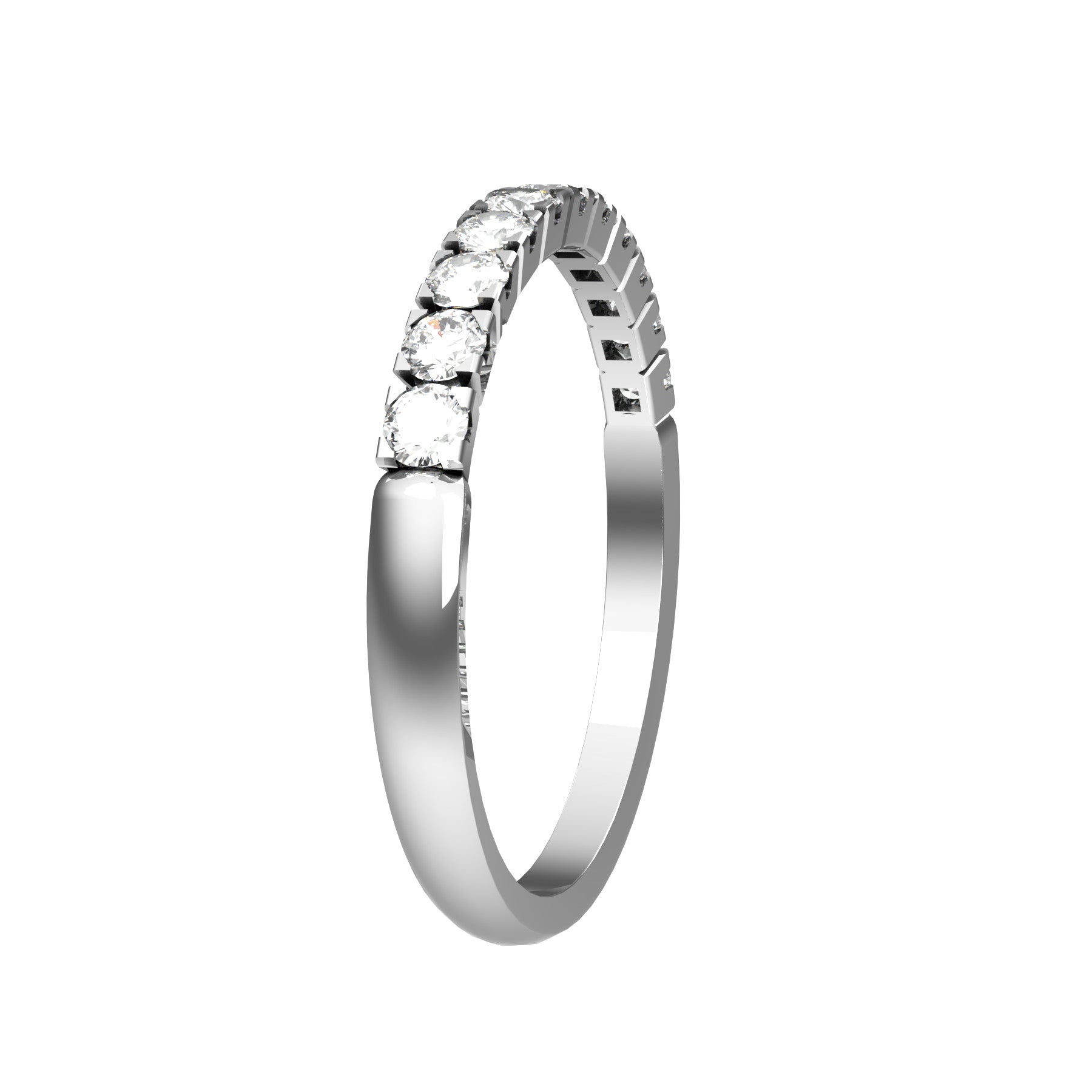 forever half wedding ring, 18 K white gold, 0,03 ct round natural diamond, weight about 1,8 g. (0.06 oz), width 2,00 mm