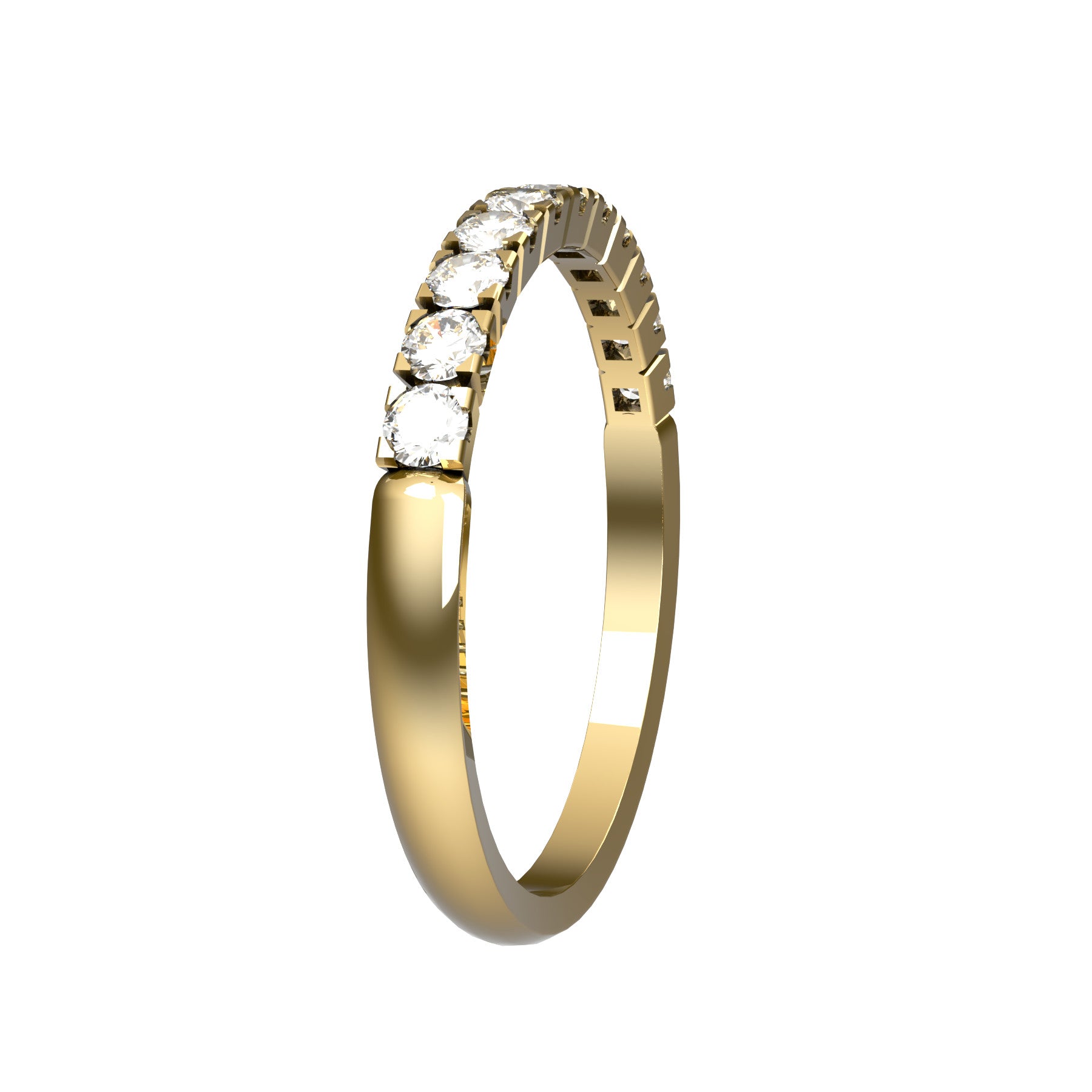 forever half wedding ring, 18 K yellow gold, 0,03 ct round natural diamond, weight about 1,8 g. (0.06 oz), width 2,00 mm