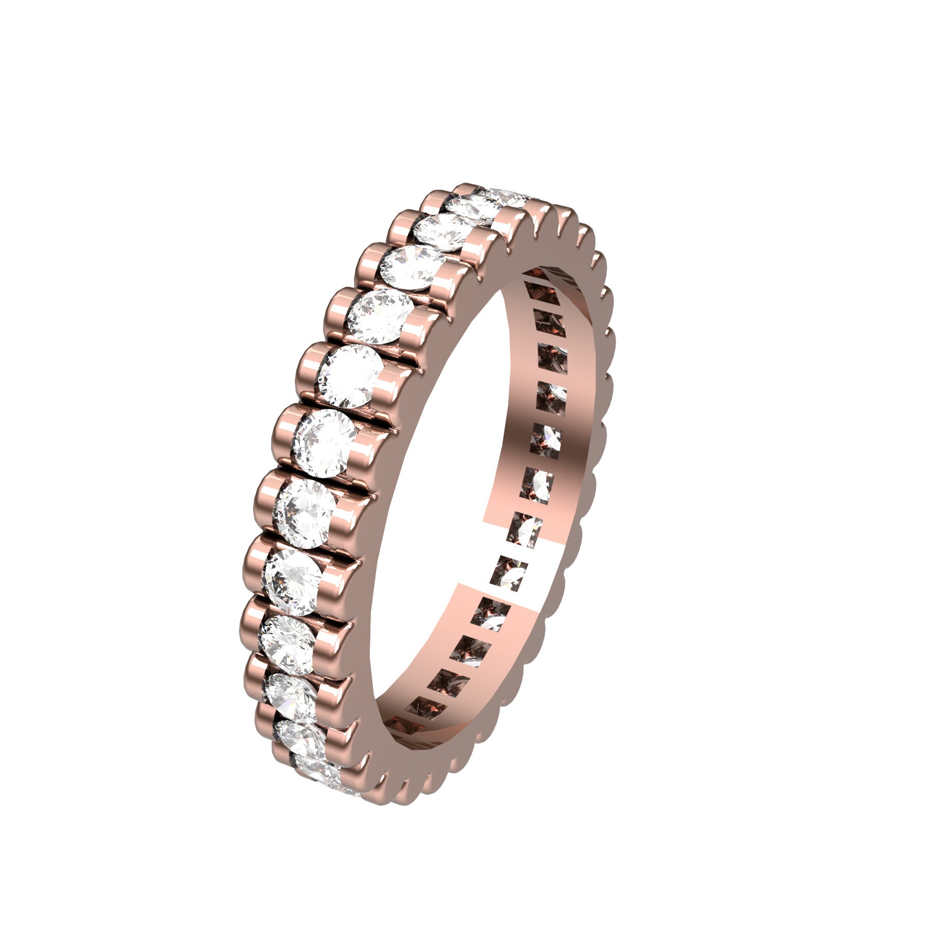 loving flower wedding band, 18 k pink gold, 0,03 ct round natural diamonds, weight about 3,8 g. (0.13 oz), width 3,5 mm