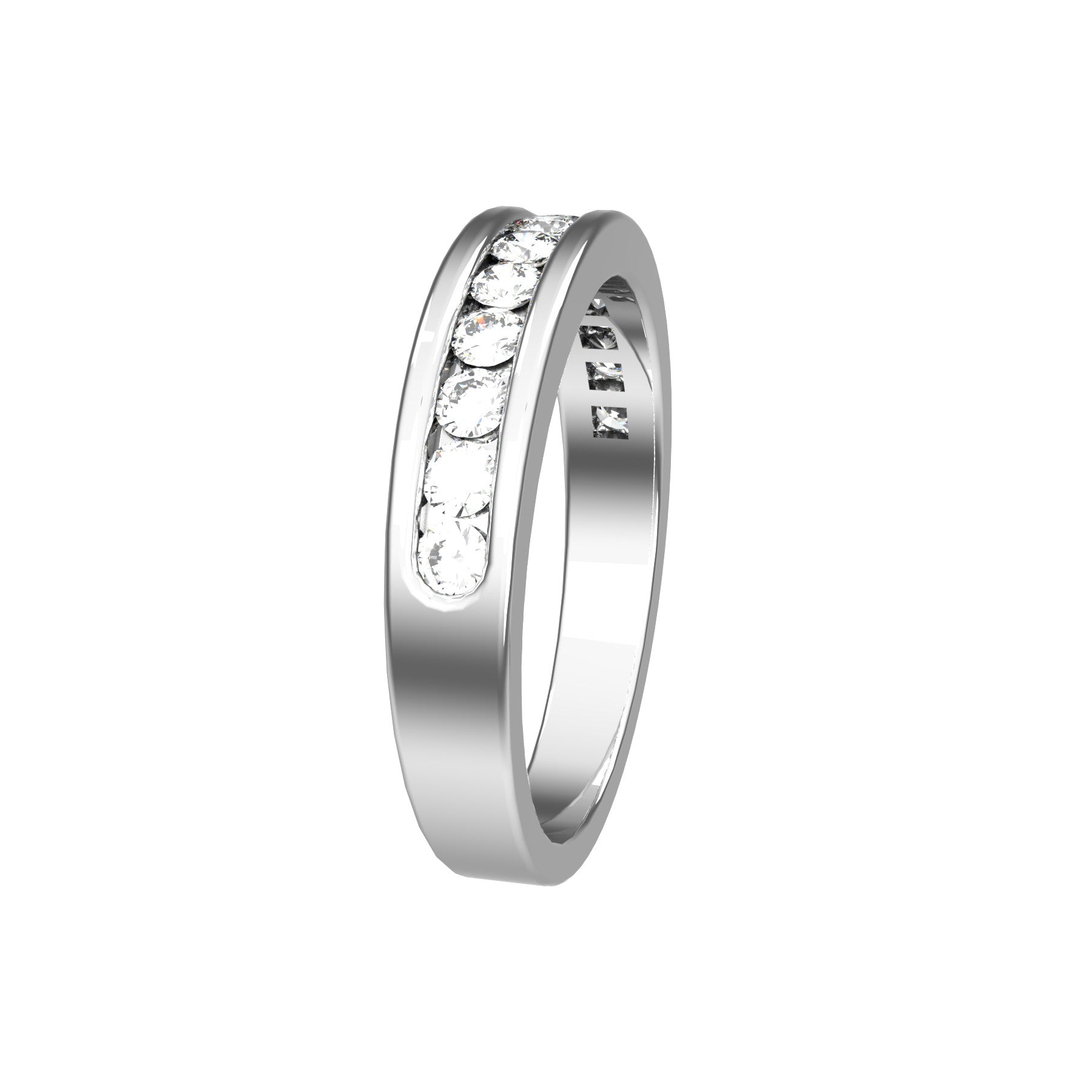 perpetual half wedding ring, 18 K white gold, 0,03 ct round natural diamond, weight about 3,8 g. (0.13 oz), width 4,00 mm