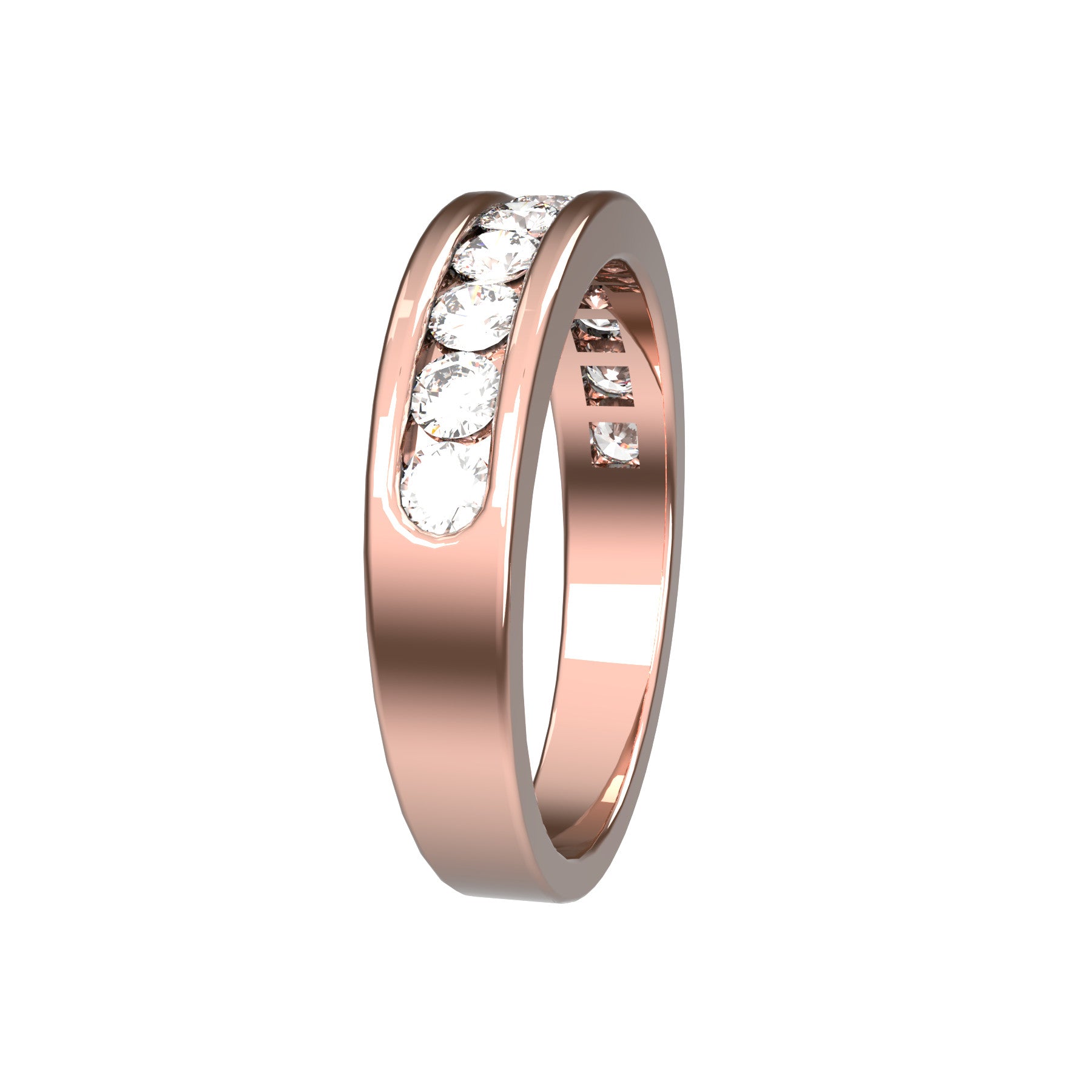 perpetual half wedding ring, 18 K pink gold, 0,05 ct round natural diamond, weight about 4,1 g. (0.14 oz), width 4,50 mm