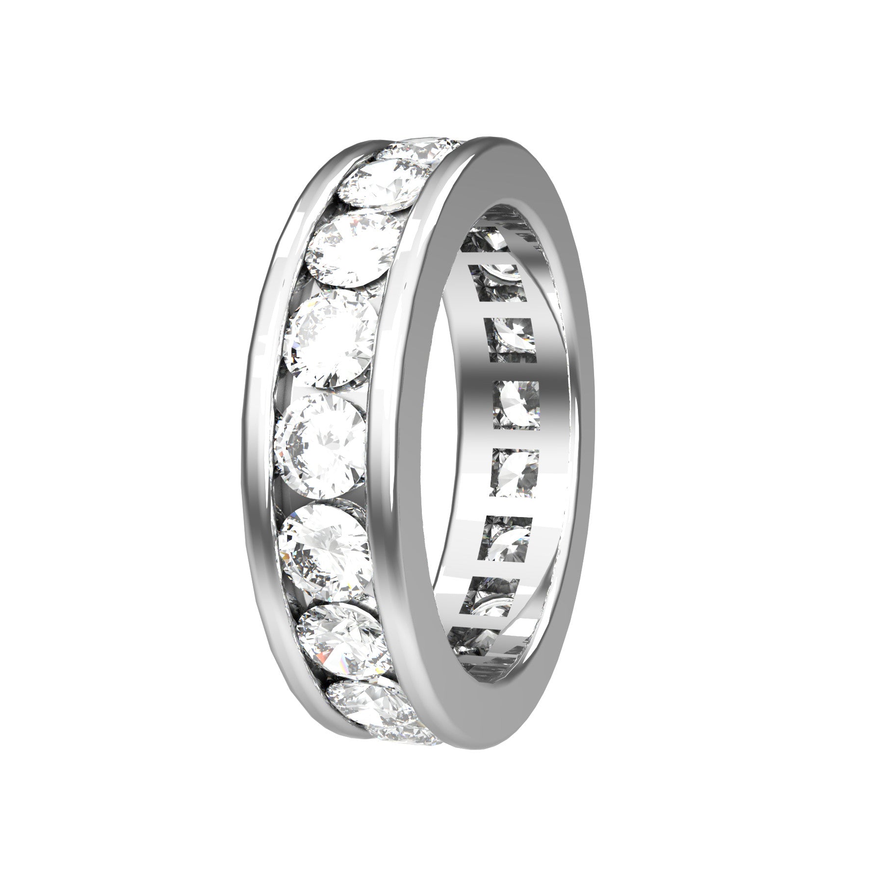 perpetual wedding ring, 18 K white gold, 0,13 ct round natural diamond, weight about 6,8 g. (0.24 oz), width 5,40 mm