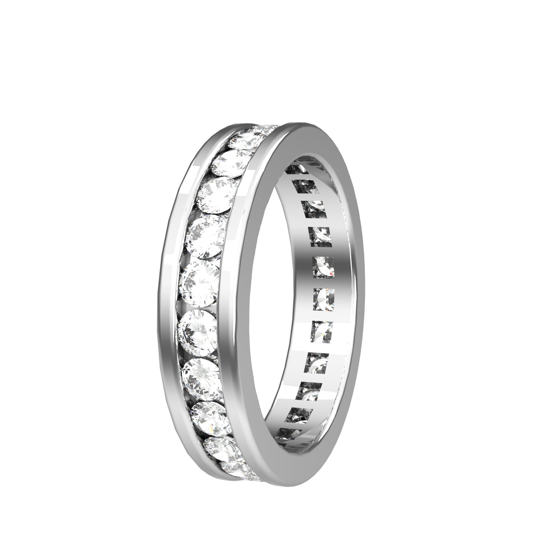 perpetual wedding ring, 18 K white gold, 0,05 ct round natural diamond, weight about 4,8 g. (0.17 oz), width 4,50 mm