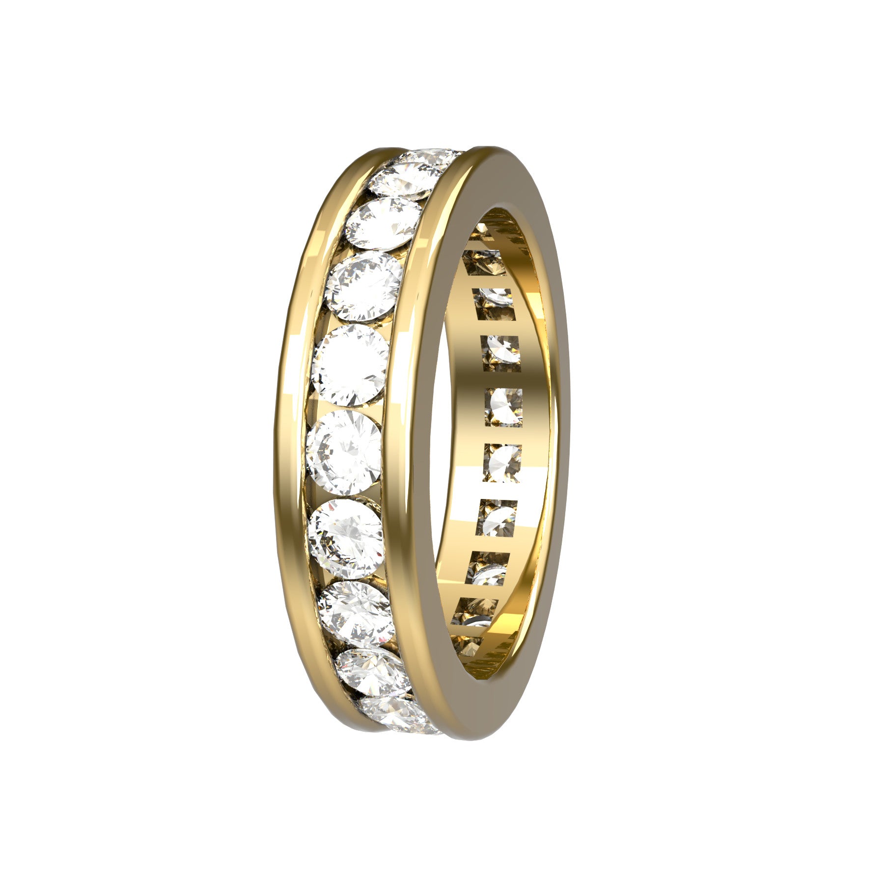 perpetual wedding ring, 18 K yellow gold, 0,07 ct round natural diamond, weight about 5,6 g. (0.20 oz), width 4,70 mm