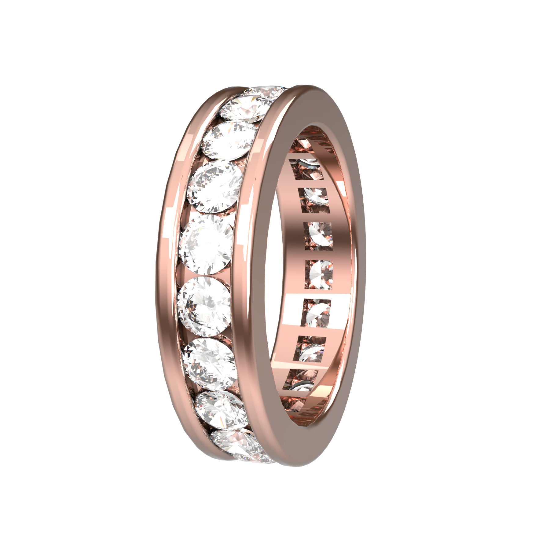 perpetual wedding ring, 18 K pink gold, 0,10 ct round natural diamond, weight about 6,4 g. (0.22 oz), width 5,20 mm