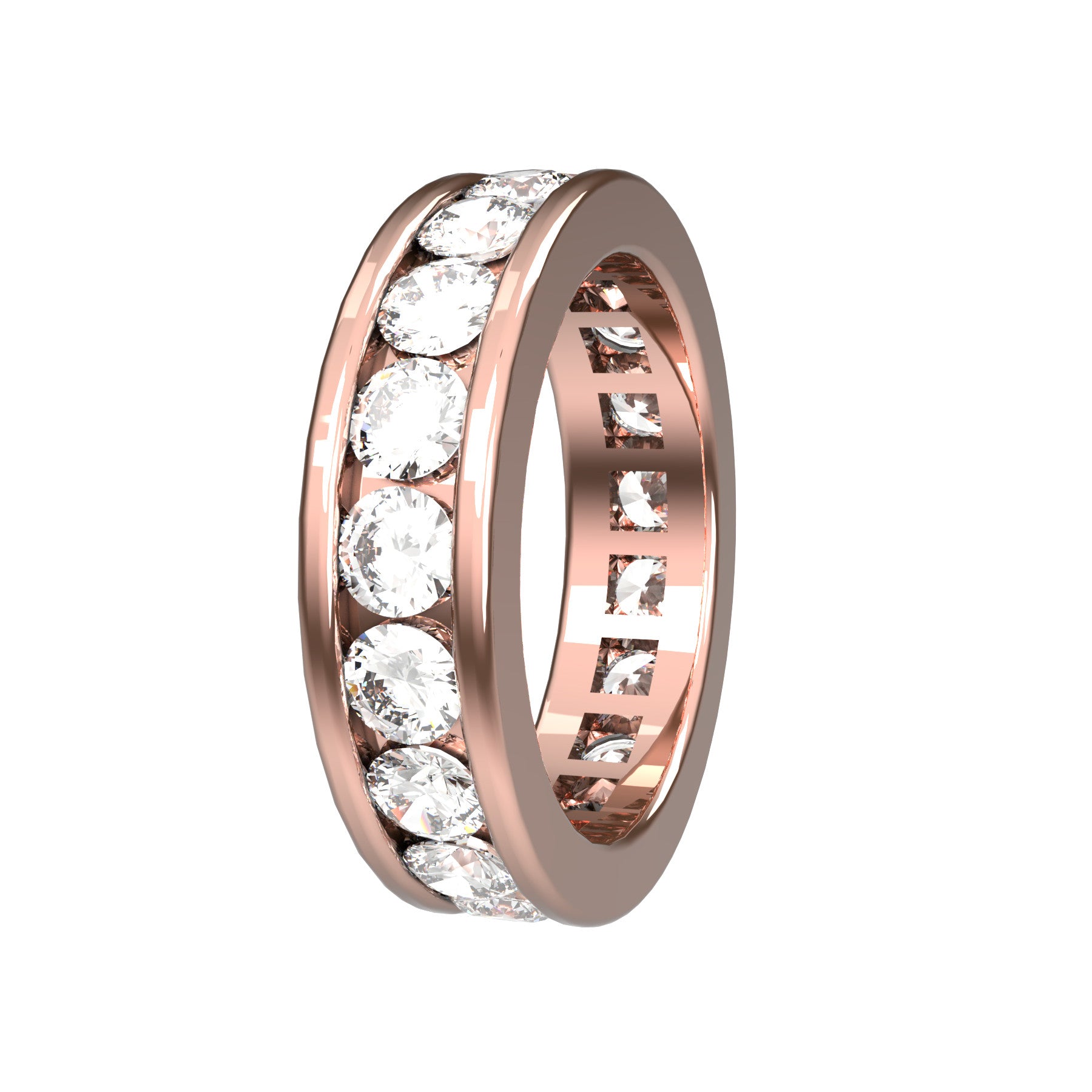 perpetual wedding ring, 18 K pink gold, 0,13 ct round natural diamond, weight about 6,8 g. (0.24 oz), width 5,40 mm