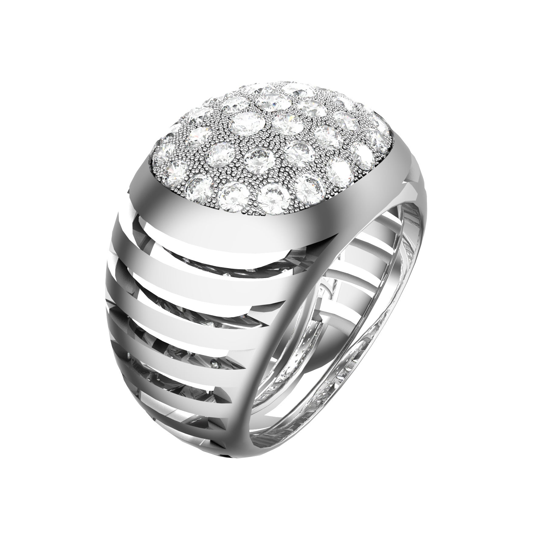 split 3 ring, natural round diamonds, 18 K white gold, weight about 9,4 g. (0.33 oz), width 14,0 mm max